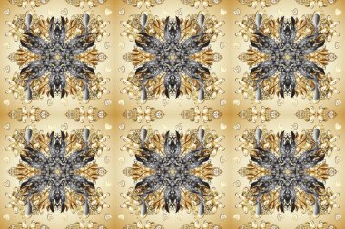 Klasik oryantal desen, nötr, gri, bej ve mavi renkler üzerinde. Damask pürüzsüz süsü. Geleneksel raster ve altın desen.