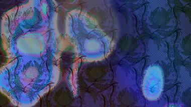 Suluboya çiçekli çiçek deseni. Raster illüstrasyonu. Mavi ve mor renkli Asya tekstili.