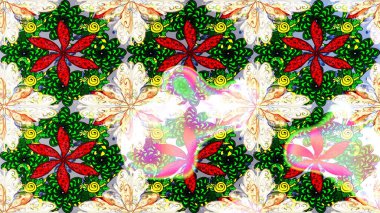 3D çiçekler, eskiz. Raster illüstrasyonu. Tarafsız, yeşil ve bej renklerde.