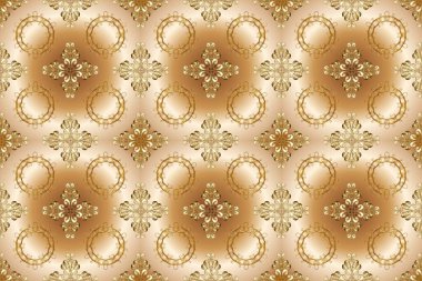Tekrarlayan elementlerle kusursuz soyut arkaplan. Klasik raster şablonu. Bej, kahverengi, nötr ve altın desenli.