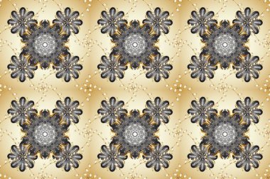 Geleneksel raster ve altın desen. Damask pürüzsüz süsü. Klasik oryantal desen bej ve gri renkler üzerine.