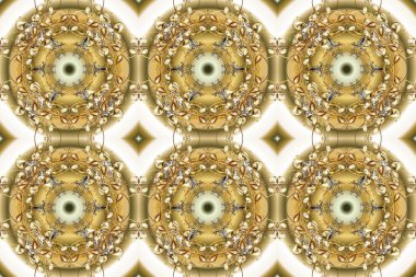 Bej, nötr ve kahverengi renklerde altın sarısı elementlerle altın pürüzsüz desen. Noel, kar tanesi, yeni yıl. Bej, nötr ve kahverengi renklerde altın elementlerle kusursuz klasik desen.