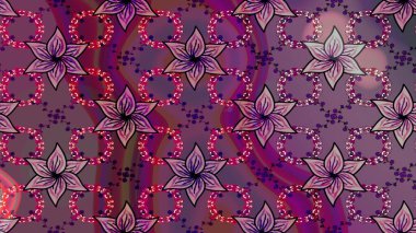 Kumaş desenli papatya çiçeği detayı. Mor ve kahverengi renkte çiçekler.