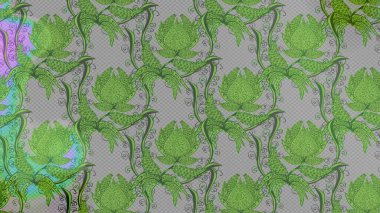 Raster illustration. Tropical sketch floral pattern. Flowers on green, gray and neutral colors. clipart