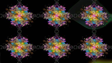 Klasik çiçekler. El çizimi, soyut ve süslü elementler. Yaz çiçekleri teması. Siyah, gri ve kahverengi renkler. Suluboya resim taklit Raster illüstrasyonu.