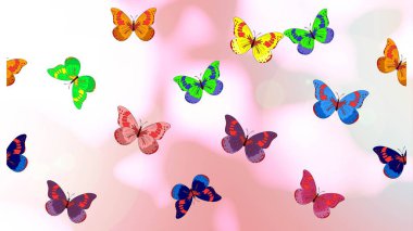 Raster illüstrasyonu. Klasik tarzda hem de. Tarafsız, beyaz ve pembe renkli bir resim. El çizimi, suluboya desenli kelebeklerin çizimi..