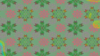 Moda baskıları için zarif bir şablon. Modern çiçek arkaplanı. Halk tarzı. Parlak renkli çiçekleri ve yeşil ve gri renkte yaprakları olan muhteşem bir çiçek deseni..