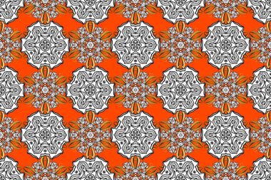 Turuncu, gri ve beyaz renklerde. Raster illüstrasyonu. Çiçekli güzel suluboya desen.