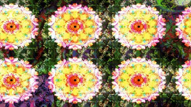 Raster illüstrasyonu. Suluboya stilinde sarı ve yeşil renklerde. Küçük çiçekli bahar deseni çiz.