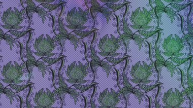 Çiçekli karalama şeklinde Raster çiçek deseni. Mor, mavi ve yeşil renkte çiçekler. Nazik, sevimli çiçek arkaplanı..