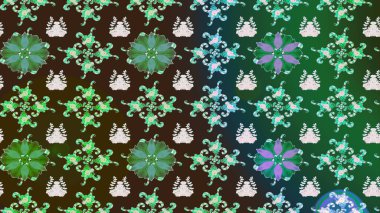 Çiçekli karalama şeklinde Raster çiçek deseni. Raster illüstrasyonu. Yeşil ve kahverengi renkte yaz çiçekleri..