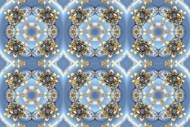 Kusursuz klasik raster altın desenli. Klasik klasik klasik arka plan. Altın desenli mavi, nötr ve gri renkte altın elementler. Geleneksel oryantasyon süsü.