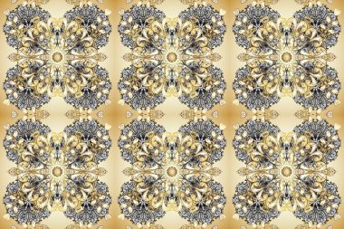 Raster Golden Mehndi kusursuz desen. Kına dövmeli süs çiçekleri, altın çıkartmalar, mehndi ve yoga tasarımı, kartlar ve parmak izleri. Bej, gri ve nötr renklerdeki desen.