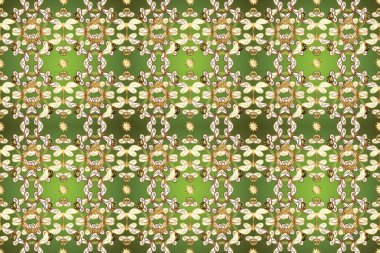 Yeşil, nötr ve bej renklerinde, altın elementli, pürüzsüz desenler. Şam tasarım için kusursuz desen.