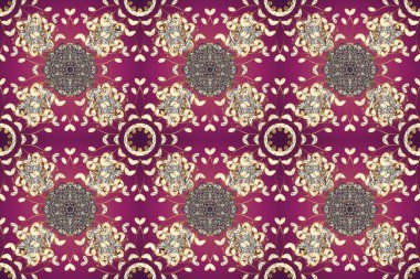 Altın elementli mor ve bej renkler. Raster altın çiçek süsü brokar kumaş ve cam desenli. Çiçek desenli altın metal. Kusursuz altın desen.