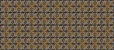 Kusursuz kraliyet lüksü, altın barok kumaş rengi. Altın antika ortaçağ dekoratifi, yapraklar ve kahverengi ve gri renkte altın desenli süslemeler..