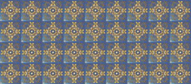 Kusursuz altın desenli bukleler. Raster illüstrasyonu. Raster altın desen. Doğu tarzı arabesk. Altın elementli kahverengi ve mavi renkler.
