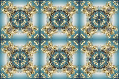 Altın element mavi, nötr ve gri renklerde. Çizgi sanatı tasarım şablonu için kusursuz sınır. Doğu tarzı element. Davetiyeler, kartlar, web sayfası için Raster illüstrasyon. Altın çizgili çiçek dekoru.