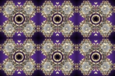 Antika altın tekrarlanabilir duvar kağıdı. Barok tarzında altın çiçekli süs. Gri, mor ve kahverengi renklerde altın element. Damask pürüzsüz tekrarlama deseni.