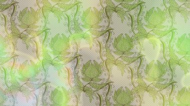 Nazikçe, güzel çiçek arkaplanı. Çiçekli karalama şeklinde Raster çiçek deseni. Tarafsız, yeşil ve gri renkte çiçekler.