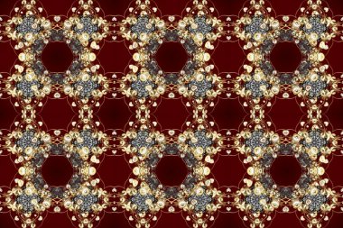 Davetiyeler, kartlar, web sayfası için Raster illüstrasyon. Doğu tarzı element. Çizgi sanatı tasarım şablonu için kusursuz sınır. Altın desenli çiçek dekoru. Kahverengi, kırmızı ve bej renklerde altın element.