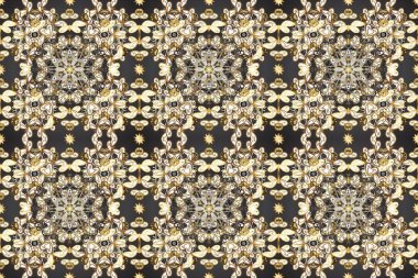 Raster illüstrasyonu. Doğum günü kartı, davetiye ya da afiş için iyidir. Dekoratif simetri arabesk. Bej, gri ve kahverengi renklerde altın. Kusursuz ortaçağ çiçek desenleri..