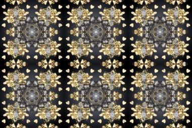 Altın şablon. Raster illüstrasyonu. Kart, duvar kağıdı, ambalaj ve tekstil için klasik tasarım. Klasik çiçek dokusu. Bej ve gri renkli Royal retro. Kusursuz desenli altın elementler.