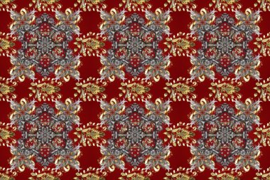 Altın desenli çiçek dekoru. Çizgi sanatı tasarım şablonu için kusursuz sınır. Doğu tarzı element. Altın element kırmızı, kahverengi ve gri renklerde. Davetiyeler, kartlar, web sayfası için Raster illüstrasyonu.