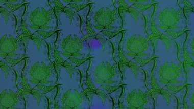 Parlak çiçekli mavi ve yeşil renkler üzerine soyut çizim deseni. Küçük çiçekte hoş bir çiçek deseni var. Çiçek elementli zarif raster dokusu..