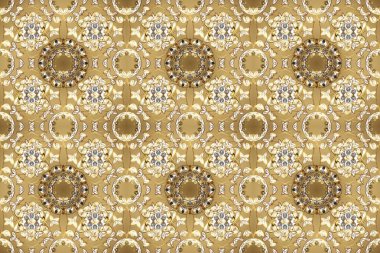 Raster geleneksel oryantasyon süsü. Kusursuz klasik altın desen. Altın desenli bej, nötr ve kahverengi altın elementlerle.