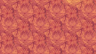 Üzerinde pembe, turuncu ve kırmızı renkler olan parlak çiçekli halı deseni..