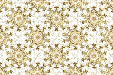 Kusursuz klasik raster altın desenli. Geleneksel oryantasyon süsü. Beyaz, bej ve nötr renklerde altın elementlerle kusursuz desen. Klasik vintage arkaplan.