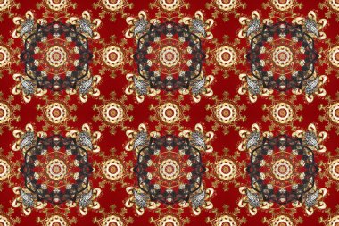 Kusursuz klasik altın desen. Kahverengi ve kırmızı renklerde altın desenli altın elementler. Raster geleneksel oryantasyon süsü.