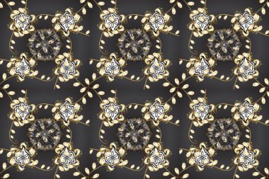 Altın rengi, kusursuz çizim. Raster geometrik arka plan. Bej ve gri renklerde altın çiçekli altın desenler. Senin tasarımın için, duvar kağıdı..