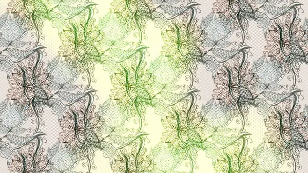 Şirin çiçekler. Çizgi çizimi kalıbı. Raster Moda kumaş deseni.