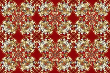 Damask arkaplanı tekerrür ediyor. Barok tarzında altın çiçek süsü. Altın element kırmızı, kahverengi ve bej renklerde. Antika altın tekrarlanabilir duvar kağıdı.