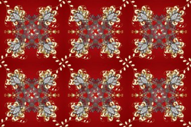 Kırmızı, kahverengi ve bej renklerde Raster altın deseni. Altın kar taneleri basit, pürüzsüz desen. Kış sembolü, Mutlu Noeller, Mutlu yıllar 2019. Soyut duvar kağıdı, ambalaj dekorasyonu.