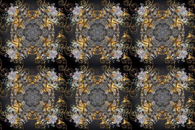 Kusursuz kıvırcık saçlar. Raster altın desen. Doğulu stil altın deseni altın elementlerle gri, kahverengi ve siyah renklerle donatır..