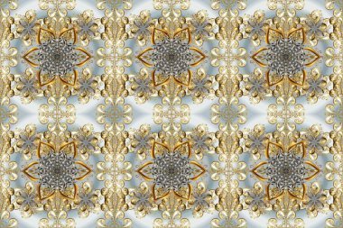 Raster geometrik arka plan. Senin tasarımın için, duvar kağıdı. Altın rengi, kusursuz çizim. Altın desenli gri, bej ve nötr renklerde altın çiçekli elementler.