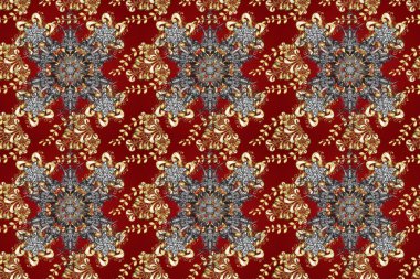Raster illüstrasyonu. Kusursuz soyut bir arkaplan. Oriental raster klasik kırmızı, kahverengi ve gri ve altın desenli.