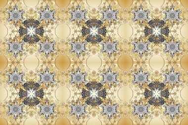 Duvar kâğıdı barok, İspanyol kumaşı. Kusursuz raster arka plan. Bej, nötr ve gri renklerde altın elementler. Çiçek deseni. Şekil grafik deseni.