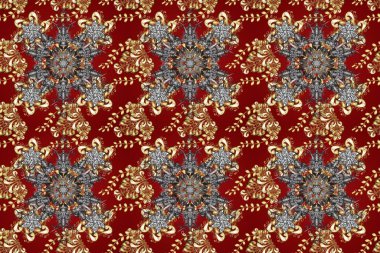 Raster illüstrasyonu. Kusursuz soyut bir arkaplan. Oriental raster klasik kırmızı, kahverengi ve gri ve altın desenli.