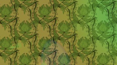 Raster illustration. On green, neutral and yellow colors. A pattern of green, neutral and yellow daisies on a green, neutral and yellow colors.