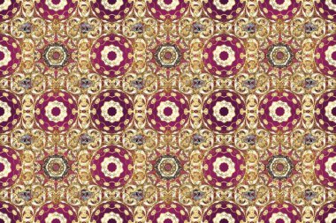 Düz elle çizilmiş klasik koleksiyon. Raster altın pürüzsüz desen. Altın elementlerle bej, kahverengi ve mor renklerde altın desenler. Arkaplan, kumaş, altın duvar kağıdı.
