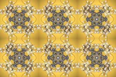 Sarı, bej ve gri renklerde altın element. Lüks, kraliyet ve Viktorya dönemi konsepti. Süslü raster dekorasyonu. Sarı, bej ve gri üzerine altın desenli klasik barok çiçek desenleri..
