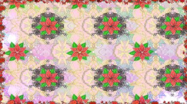 Tarafsız renklerde etnik çiçeklerle kusursuz bir desen. Raster Çiçek İllüstrasyon Şirin Tekstil.