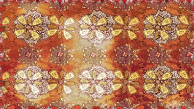 Kabile sanatı boho baskısı, klasik çiçek arkaplanı. Soyut etnik raster kusursuz desen. Arkaplan dokusu, duvar kağıdı, kahverengi renkli çiçek teması.