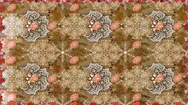 Raster floral pattern in doodle style with flowers. Flowers on brown colors. Gentle, summer floral background. clipart