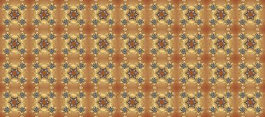 Bej ve kahverengi renkte desen. Kına dövmeli süs çiçekleri, altın çıkartmalar, mehndi ve yoga tasarımı, kartlar ve parmak izleri. Raster altın mehndi kusursuz desen.