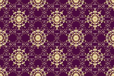 Kahverengi, mor ve bej renklerdeki altın desenli altın elementler. Geleneksel klasik altın desen. Barok tarzında kusursuz bir doğulu süsü. Raster doğulu süsü.